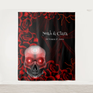 Tenture Crâne rouge floral foncé moody gothique crâne Hall
