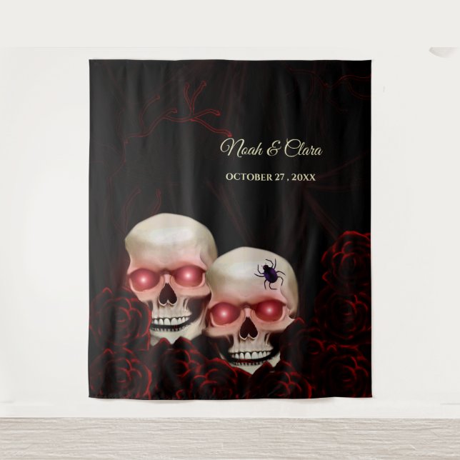 Tenture Crâne rouge floral foncé moody gothique crâne Hall (Devant)