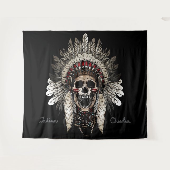 Tenture Crâne tribale indienne de Cherokee (Devant (Horizontal))