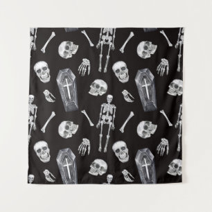 Tenture Crânes déplaisants : Motif d'aquarelle d'Halloween