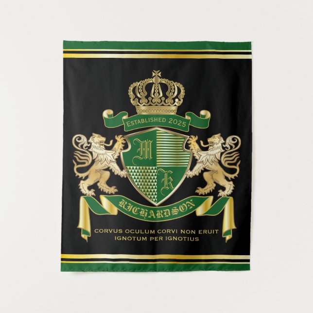Tenture Créez Votre Propre Blason Emblème Lion Vert Or (Devant)