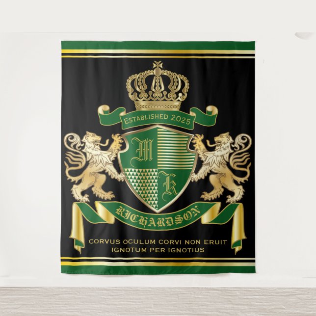 Tenture Créez Votre Propre Blason Emblème Lion Vert Or (Devant)