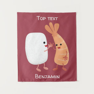 Tenture Crevettes et riz à sushi amis mignons dessin animé