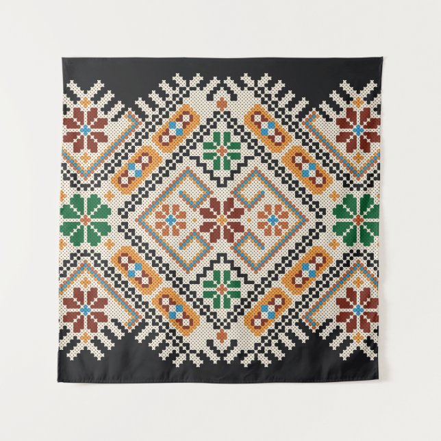 Tenture Crochet ukrainien : Motif artisanal ethnique. (Devant)