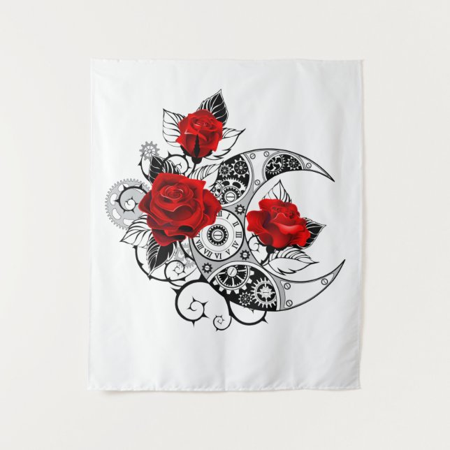 Tenture Croissant mécanique avec roses rouges (Devant)