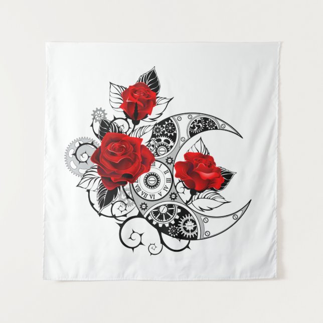 Tenture Croissant mécanique avec roses rouges (Devant)