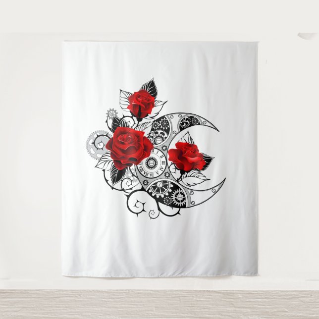 Tenture Croissant mécanique avec roses rouges (Devant)