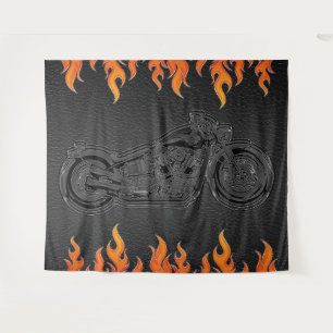 Tenture Cuir noir flammes orange moto motard fête