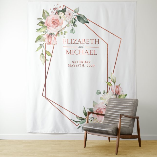 Tenture Cuivre Géométrique Peach Rose Floral (En situation)