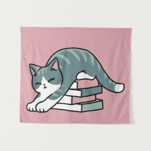 Tenture Curieux avec un livre et un chat - Lecture confort