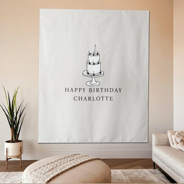 Tenture Custom Birthday Cake Name Flag Fabric Banner  (Custom Birthday Cake Name Flag Fabric Banner Tapestry)
