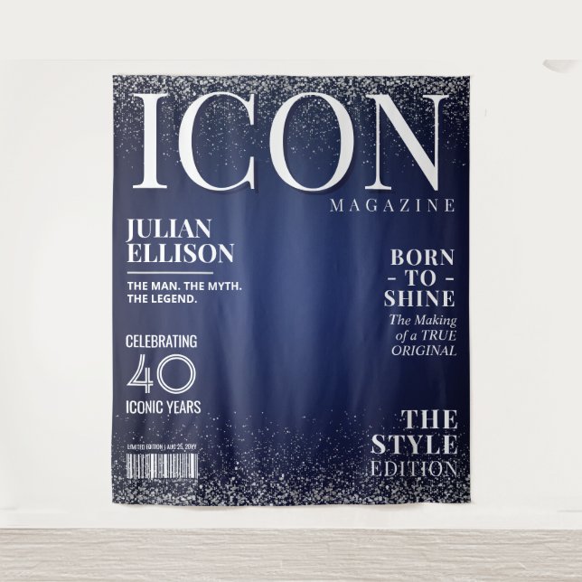 Tenture Custom Fashion Magazine Banner, Blue Silver Party (Devant)