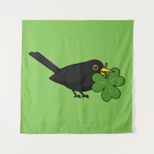 Tenture Cute Blackbird avec Shamrock Clover Carton