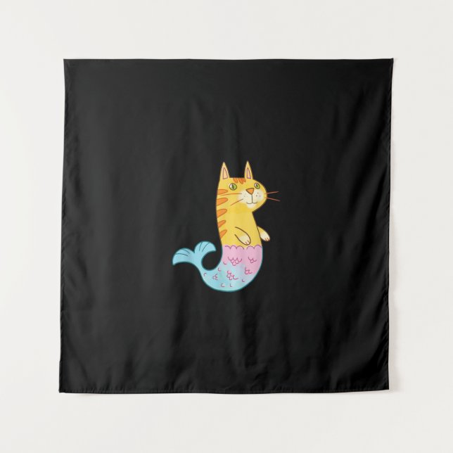 Tenture Cute Cat Mermaid Poisson Nager En Mer Cadeau (Devant)