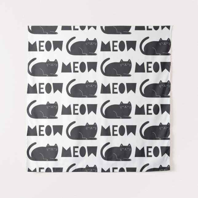 Tenture cute cat pattern. Vintage illustration (Devant)