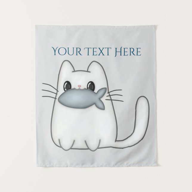 Tenture Cute chat avec poisson Prix (Devant)