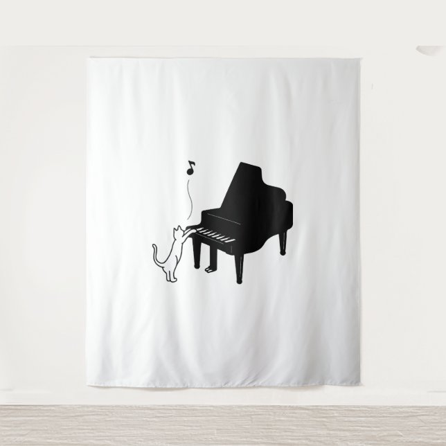 Tenture Cute Chat Jouer Piano Amusant Musicien Art (Devant)