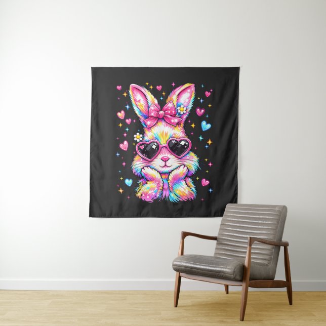 Tenture Cute Coquette Tie Dye Rabbit Easter Bunny (En situation)