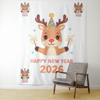 Tenture cute funny reindeer happy new year party backdrop