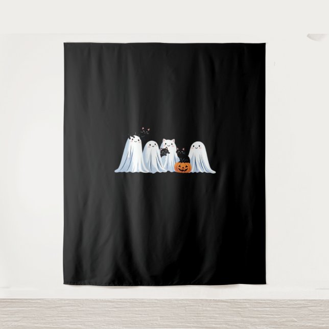 Tenture Cute Ghosts and Black Cats Halloween - Mer Éffraya (Devant)