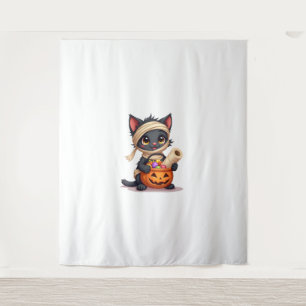 Tenture Cute Halloween Chat noir Citrouille Trick ou Treat