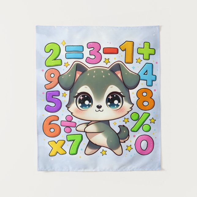 Tenture Cute Maths Puppy Numbers Poster for Kids (Devant)