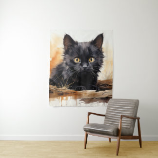 Tenture Cute noir Chat aquarelle Art