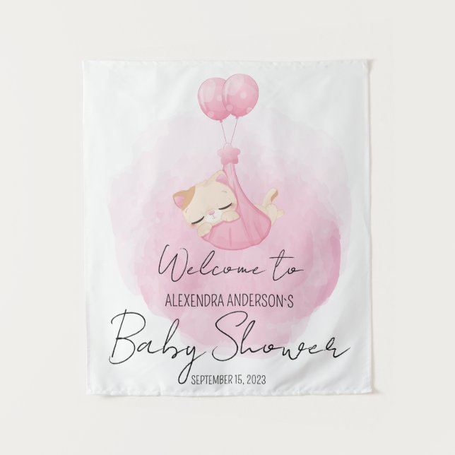 Tenture Cute Rose Kitten pour bébé fille Douche Bienvenue (Devant)