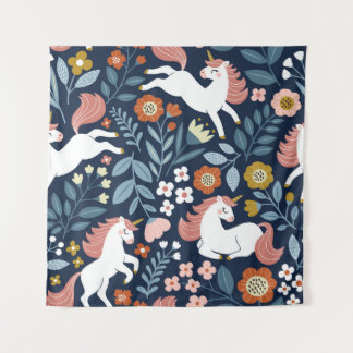 Tenture Cute Unicornes Floral Vintage Motif