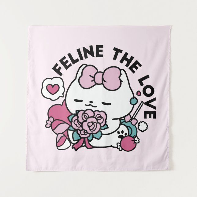 Tenture Cute Valentine's Cat Design - Feline the Love (Devant)