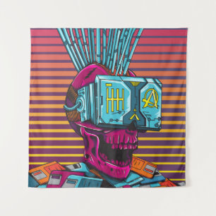 Tenture Cyber Skull Virtual Reality Cyberpunk disquette 