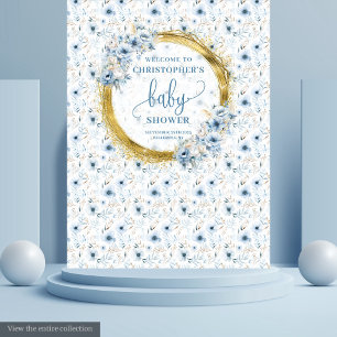 Tenture Dainty bleu poussiéreux fleurs or baby shower bann