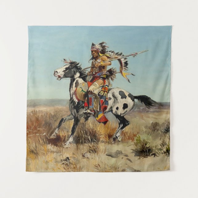 Tenture "Dakota Chief" Art occidental de Charles M Russell (Devant)
