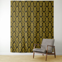Damassé doré sur fond floral noir chic et élégant