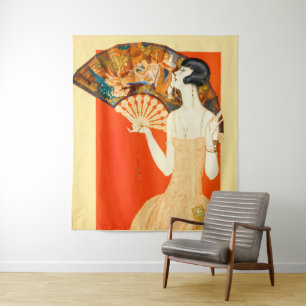 Tenture dame art déco avec ventilateur