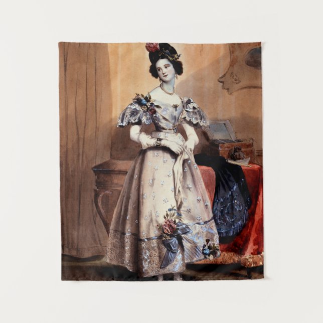 Tenture Dame victorienne avec ornements floraux - Elegan (Devant)