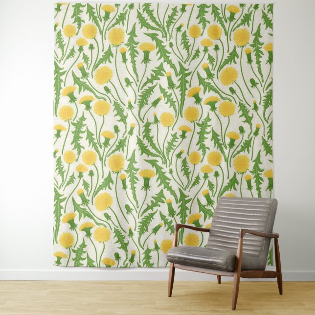 Tenture Dandelions, vert, jaune et blanc (En situation)