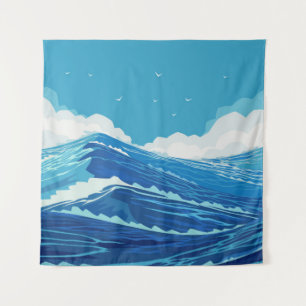 Tenture Dans l'océan. Belles grandes vagues et bleu