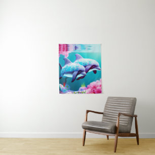 Tenture Dauphins Whimsical et floral sous-marin