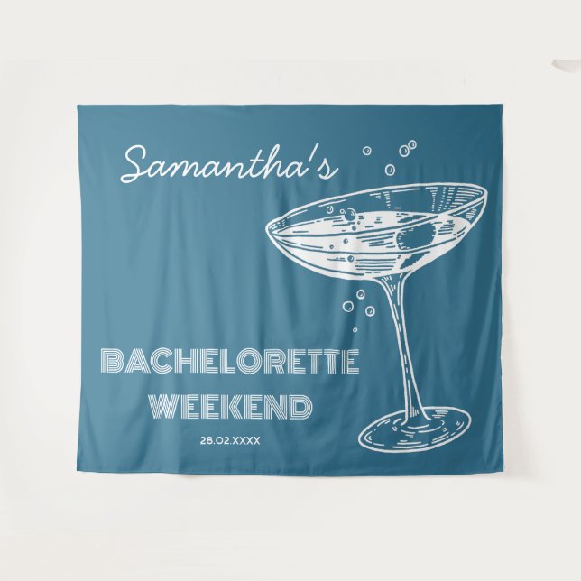 Tenture Décor de fête de bachelorette rétro Bohème bleu sa (Devant (Horizontal))