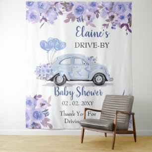 Tenture Décor de fond de douche à travers la florale bleue