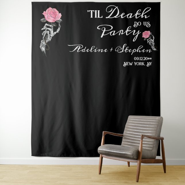 Tenture Décor de fond de mariage gothique squelette amour  (En situation)