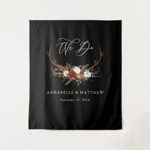 Tenture Décor de mariage floral cerf rustique noir