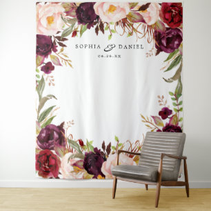 Tenture Décor de mariage floral Marsala Bourgogne Toile de