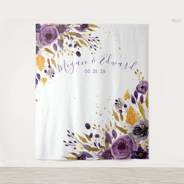 Tenture Décor de réception de mariage avec fond floral pou (Devant)