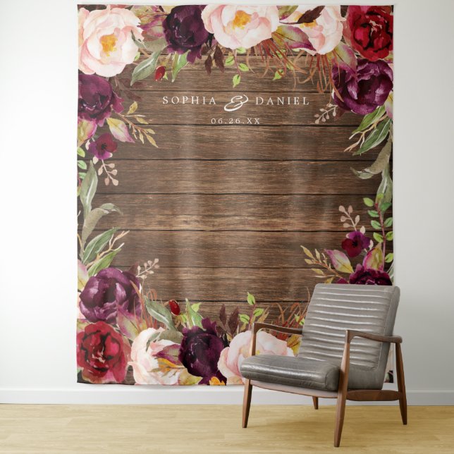Tenture Décor floral de la marsala de Bourgogne en toile d (En situation)