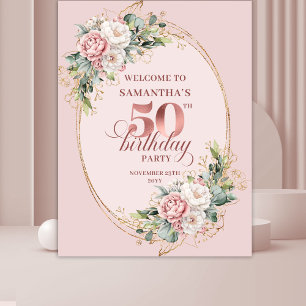 Tenture Décoration de fête d'anniversaire 50 ans, Rose Gol