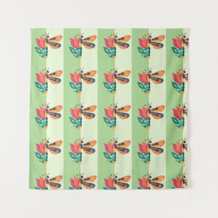 Tenture Décoration papillon colorée avec éléments floraux