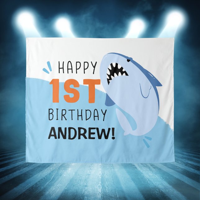 Tenture Décoration personnalisée pour l'anniversaire d'un  (Kids 1st Shark Birthday Party Custom Backdrop Boy
)