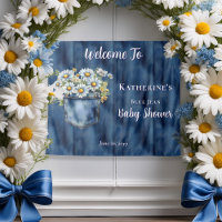 Denim Blue Jean | Fond de Daisies pour Baby Shower